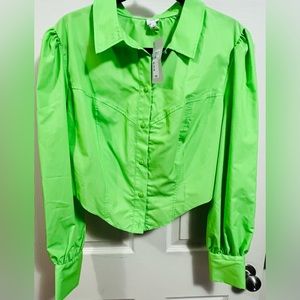 River Island Lime Green Button Down Crop Top
